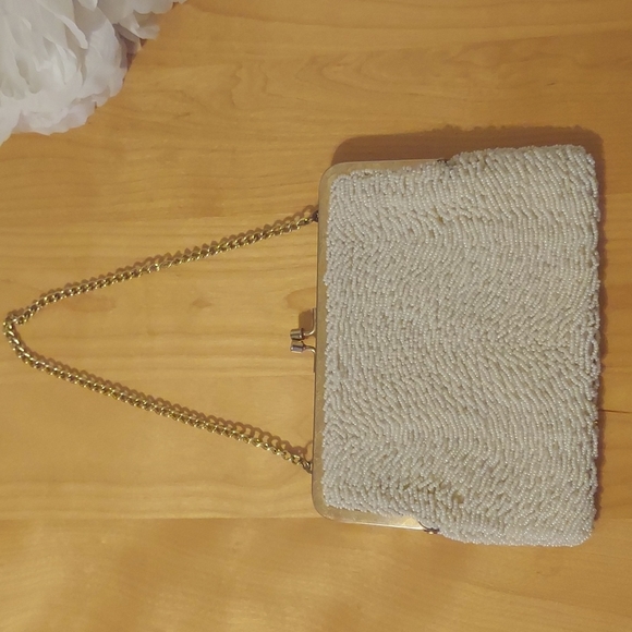 Richere by Walborg Off White Mid Century Modern Beaded Wristlet Clutch Handbag - Picture 3 of 16